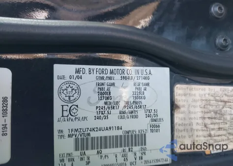 2004 Ford Explorer Eddie Bauer z USA, uszkodzony, nr VIN 1FMZU74K24UA91184